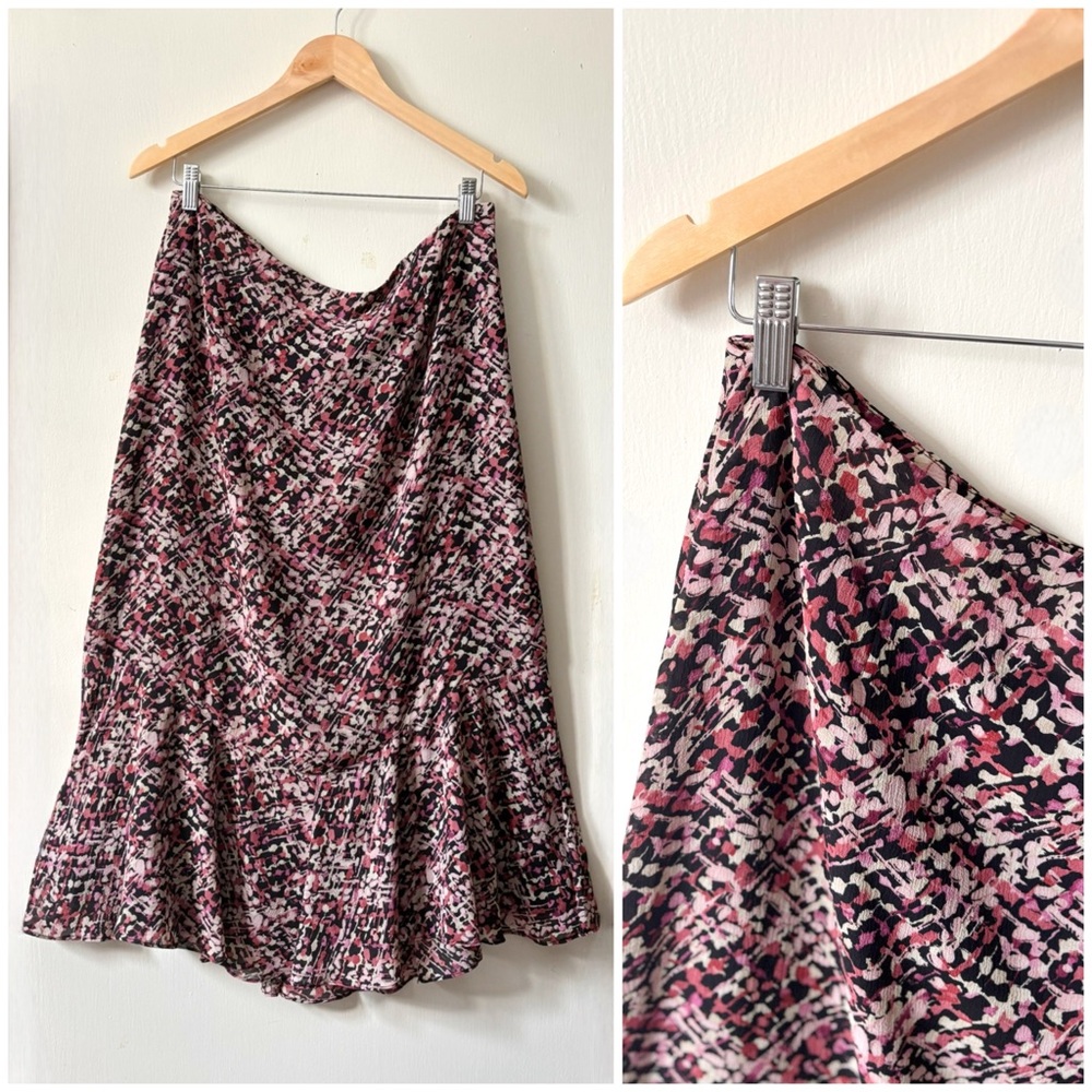 Vintage 90s‎ Lightweight Pink and Black Abstract Floral Emma James Maxi Skirt